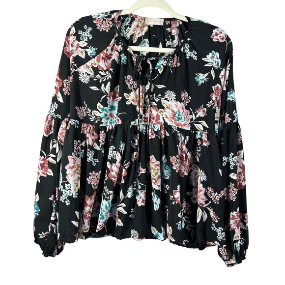 Altar'd State Tops - Altar'd State Floral Long Sleeve Blouse S Black Multicolor Polyester Women's Top